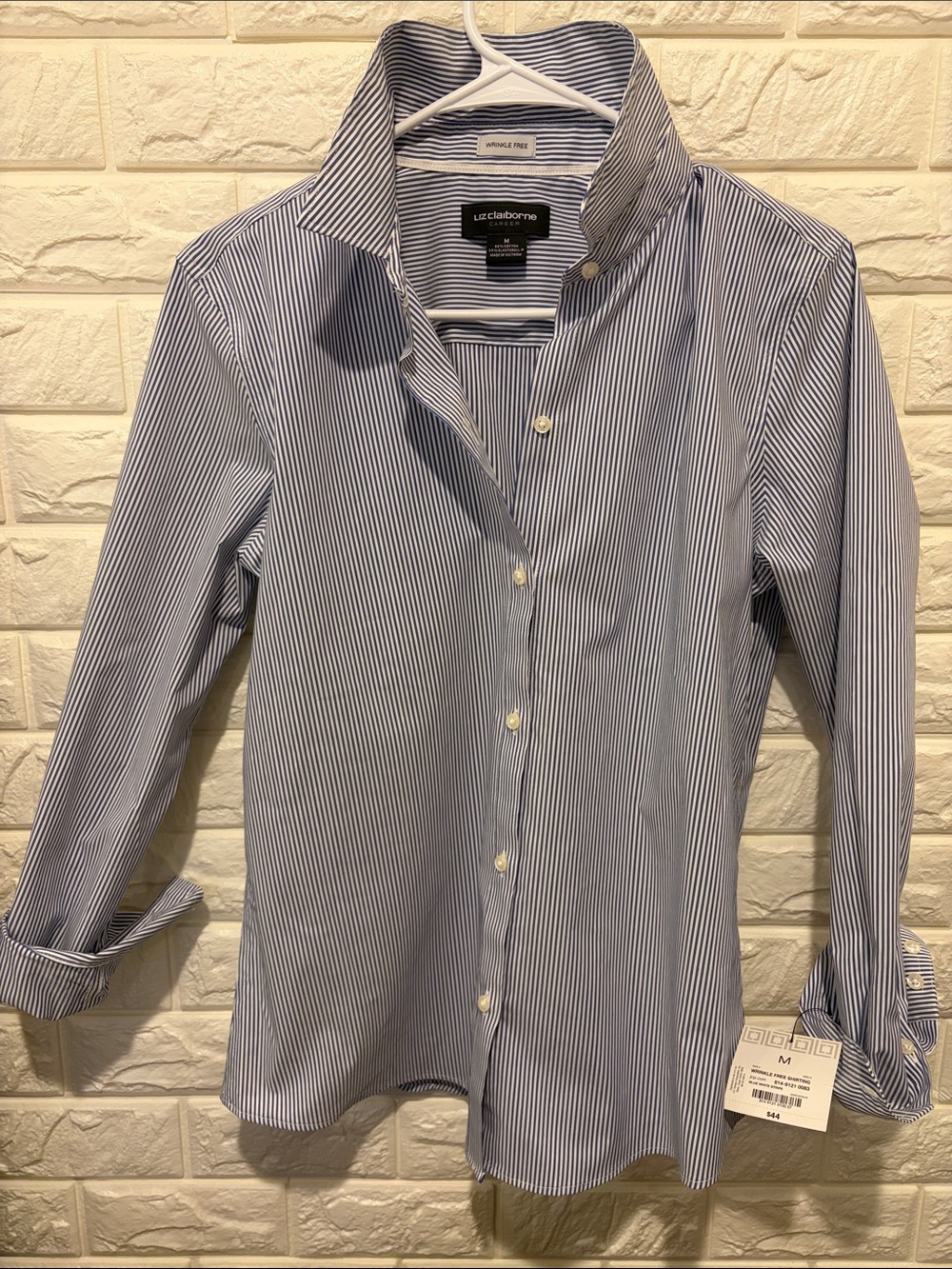Liz Claiborne Blue and White Pinstripe Button-Down Shirt